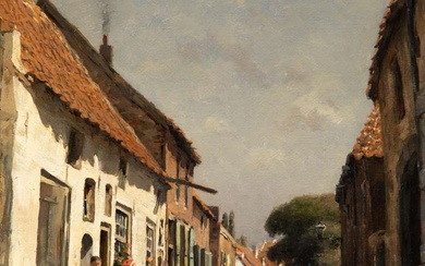 Jan Hillebrand Wijsmuller (1855-1925), Gezicht op een straatje op een zonnige dag