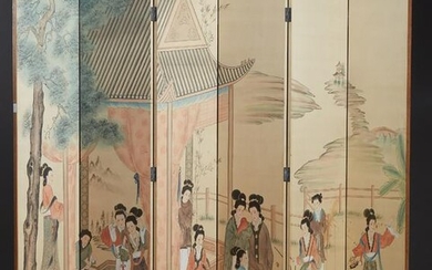 Japanese Six Panel Folding Dressing Screen, 20th c.