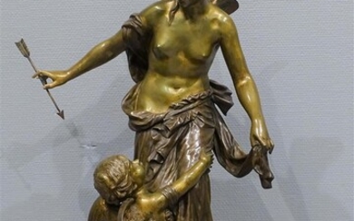 Jean Bulio (1827-1911), gepatineerd bronzen sculptuur op marmeren voet, Venus...