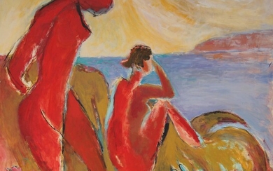 Jean-Marie DEROCHE (1956-) En pensant à Matisse Huile sur toile signée en bas à droite, titrée et datée 86 80 x 80 cm.
