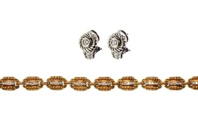 Judith Ripka 18k Gold and Diamond Bracelet and Pierced Earrings