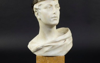 Julius Paul SCHMIDT-FELLING (1835-1920) (attributed), bust of a young victor in alabaster with bronze on a Siena marble base, not signed