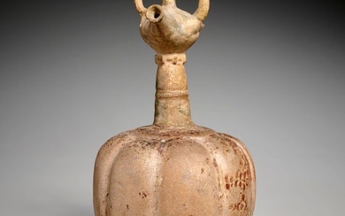 Kashan pottery melon-form ewer