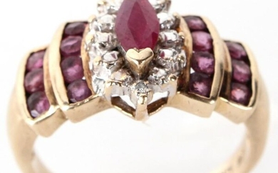 LADIES 10K YELLOW GOLD RUBY COCKTAIL RING