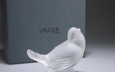 LALIQUE, A MODEL OF A SPARROW, clear glass, inscribed