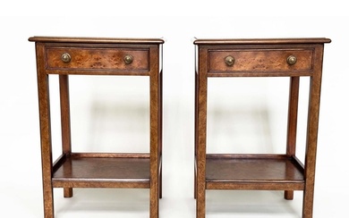 LAMP TABLES, a pair, George III design burr walnut and cross...