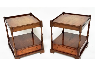 LAMP TABLES, a pair, George III design yewwood, each with br...