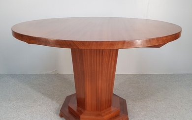 LARGE Art Deco teak GUERIDON, round top and faceted base....