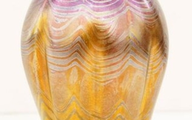 L.C. Tiffany Gold Iridescent Glass Vase 8''
