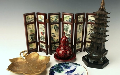 LOT OF ASIAN DECORATIVE ITEMS TABLE SCREEN
