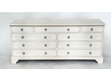 LOW CHEST, Georgian style grey painted with nine drawers and...