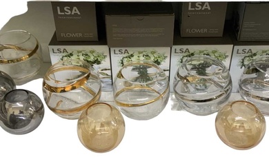 LSA INTERNATIONAL; a group of coloured art glass vases including...