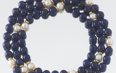 Lapis, Gold and Pearl Necklace