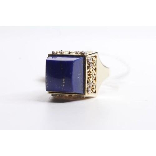 Lapis Lazuli & Diamond Ring, centre set with a square lapis ...