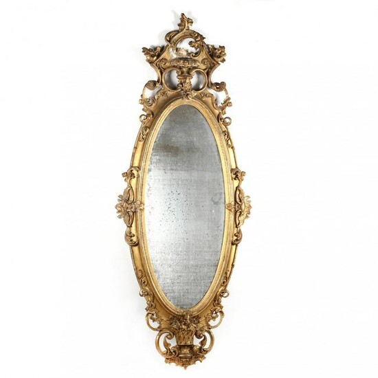 Large Antique Rococo Revival Carved and Gilt Mirror