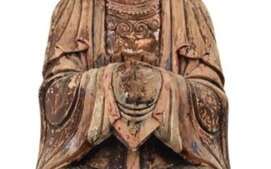 Large Early Chinese Carved and Polychromed Seated Figure