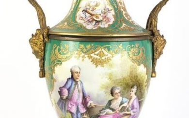 Large Sevres Style Porcelain & Bronze Vase