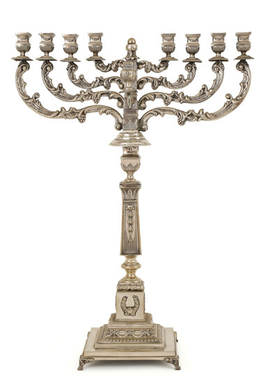 Large Silver Hanukkah Lamp – Jewish Silversmith Isaac Ehrlich – Warsaw, Poland