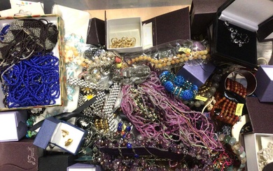 Large quantity of costume jewellery including various bead necklaces, bracelets, pairs of earrings etc