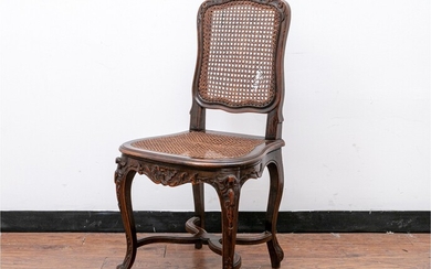 Late 19th-Early 20th Century French Regency Carved & Cane Walnut Chair