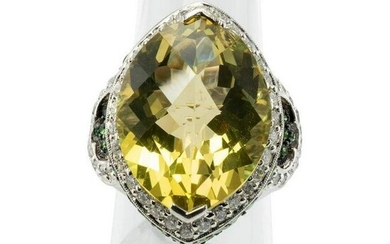 LeVian Tsavorite Diamond Lemon Quartz Ring 18K White