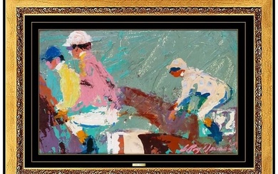 Leroy Neiman Original Oil Painting On Board Signed Horse Racing Jockey Sport Art