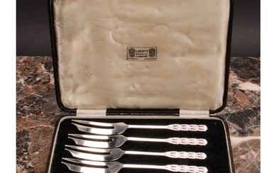 Liberty & Co - a set of six Arts and Crafts silver pastry f...