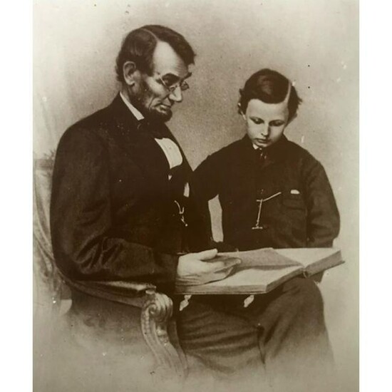 Lincoln With Son -Sepia Photo Print