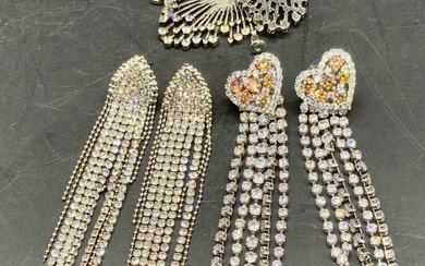 Lot 3 Sterling Silver Crystal Earrings & Jewelry Pcs