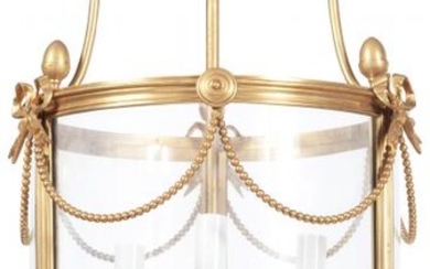 Louis XVI Style Hall Gilt Bronze and Glass Lantern