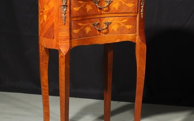 Louis XVI style ormolu mounted marquetry inlaid kidney shaped end table / night stand with 2 drawers