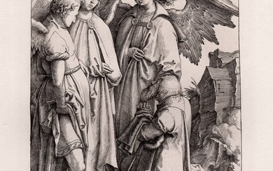 Lucas van Leyden Abraham Kneeling before the Angels engraving signed