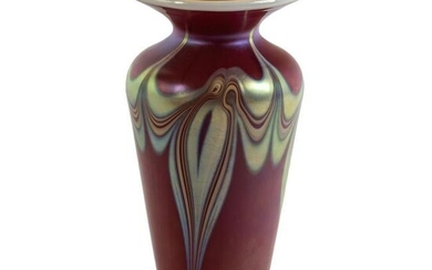 Lundberg Studio Iridescent Red Flow Art Glass Vase