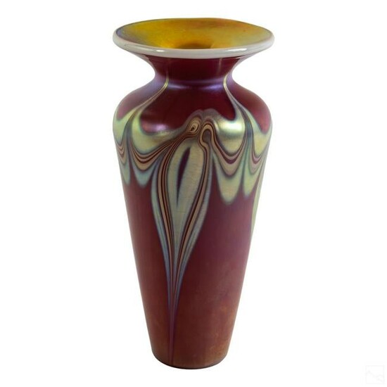 Lundberg Studio Iridescent Red Flow Art Glass Vase