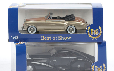 MODEL CARS, 2 pcs, metal/resin, including Rolls Royce Silver Cloud III Convertible, BoS, 1:43 scale.
