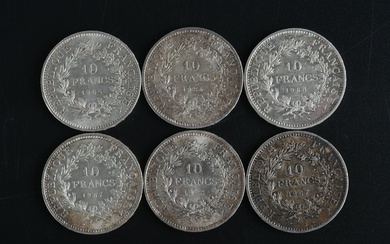 MONNAIES d'ARGENT (6) : 10 francs Hercule. Poids : 150 g