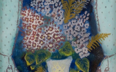 Madeleine Kula, known as LUKA (1894-1989)Flowers and fernsPaintingon glass.Signed lower left.25,5 x 20,5 cm