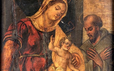 Scuola italiana del XVII secolo, Madonna con Gesù e Santo