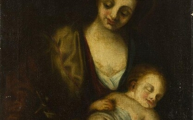 Manner of Antonio da Correggio, early to mid-19th century- Madonna with Christ and St John the Baptist as infants; oil on canvas, 61 x 46 cm., bears indistinct monogram and date in roman numerals Ã¢â‚¬ËœMCCCLXI [1361]Ã¢â‚¬â„¢ (lower right)...