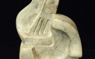 Marble sculpture of Guitar player in armchair, marked