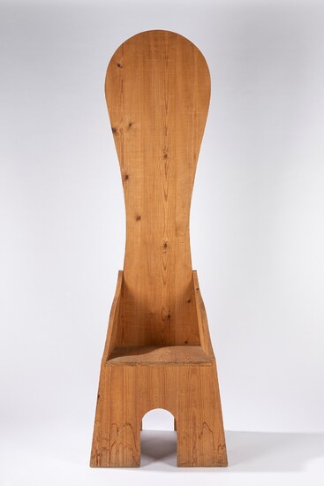 Mario Ceroli (Castel Frentano 1938), Sedia Trono, schienale alto in legno di pino per Poltronova, 1970 ca.