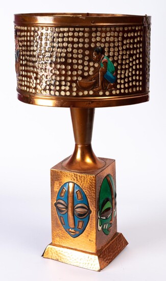 Mid century copper African themed lamp - (needs re…