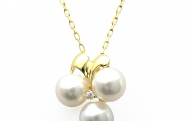 Mikimoto Pearl Diamond Necklace Diamond Pearl Women Men Fashion Pendant Necklace (Gold)