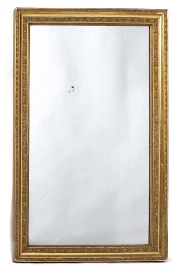 Miroir à cadre en stuc doré rectangulaire d'époque Nap. III, glace au mercure