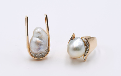 Mixed Lot: Pearl-Diamond-Ring and Pendant