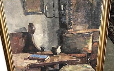 Mogens Vantore (b. Copenhagen 1895, d. Helsinge 1977) Interior. Signed Vantore. Oil on cavas. 91×80 cm. Framed. This lot is subject to Artist's Royalty. Artist’s Royalty In accordance with Danish copyright law, an additional royalty fee is to be...
