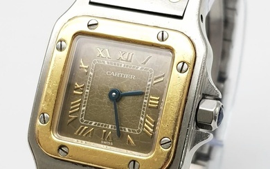 Montre Vintage Cartier Santos Galbee Bi-Metal Quartz Ladies Watch. Bracelet et boîtier en or et...