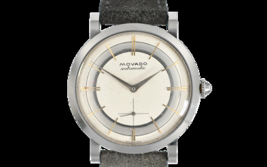 Movado, Thin, two-tone silver dial; stainless steel, (c.) 1945
