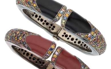 Multi-Color Sapphire, Enamel, Sterling Silver Bracelets, Rina Limor The...