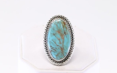 Native American Navajo Sterling Silver Turquoise Ring By Andrew Vandever.